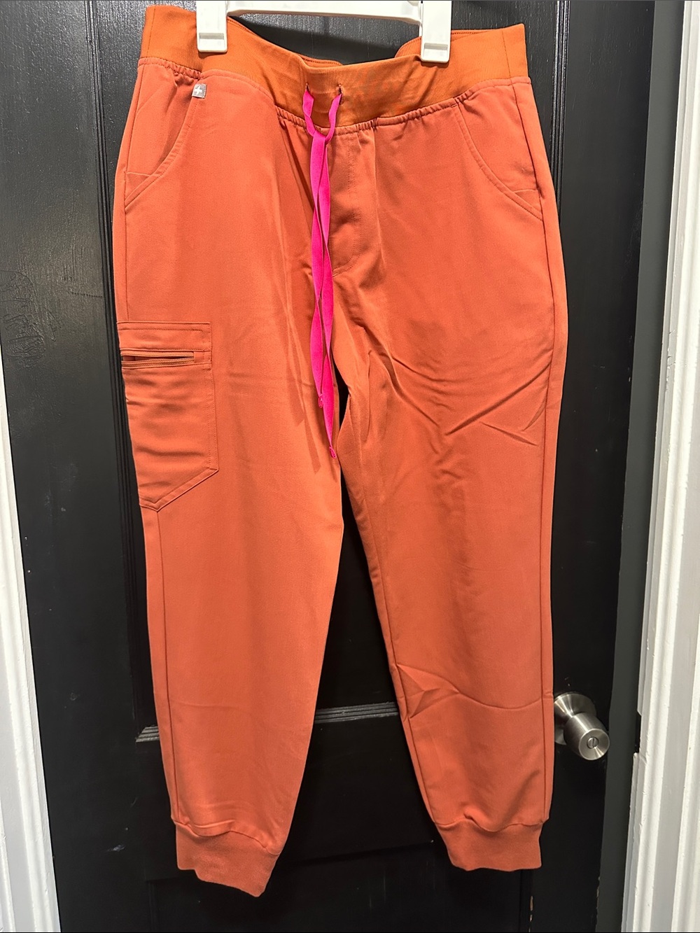 Figs Women's Rust Jogger Sweatpants with Pink Drawstring